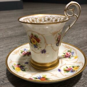 Antique Floral Tea Cup & Saucer  vintage golden trim